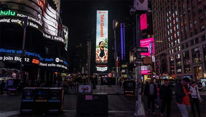 Pakistani musician Talal Qureshi spotlighted in New York's Times Square